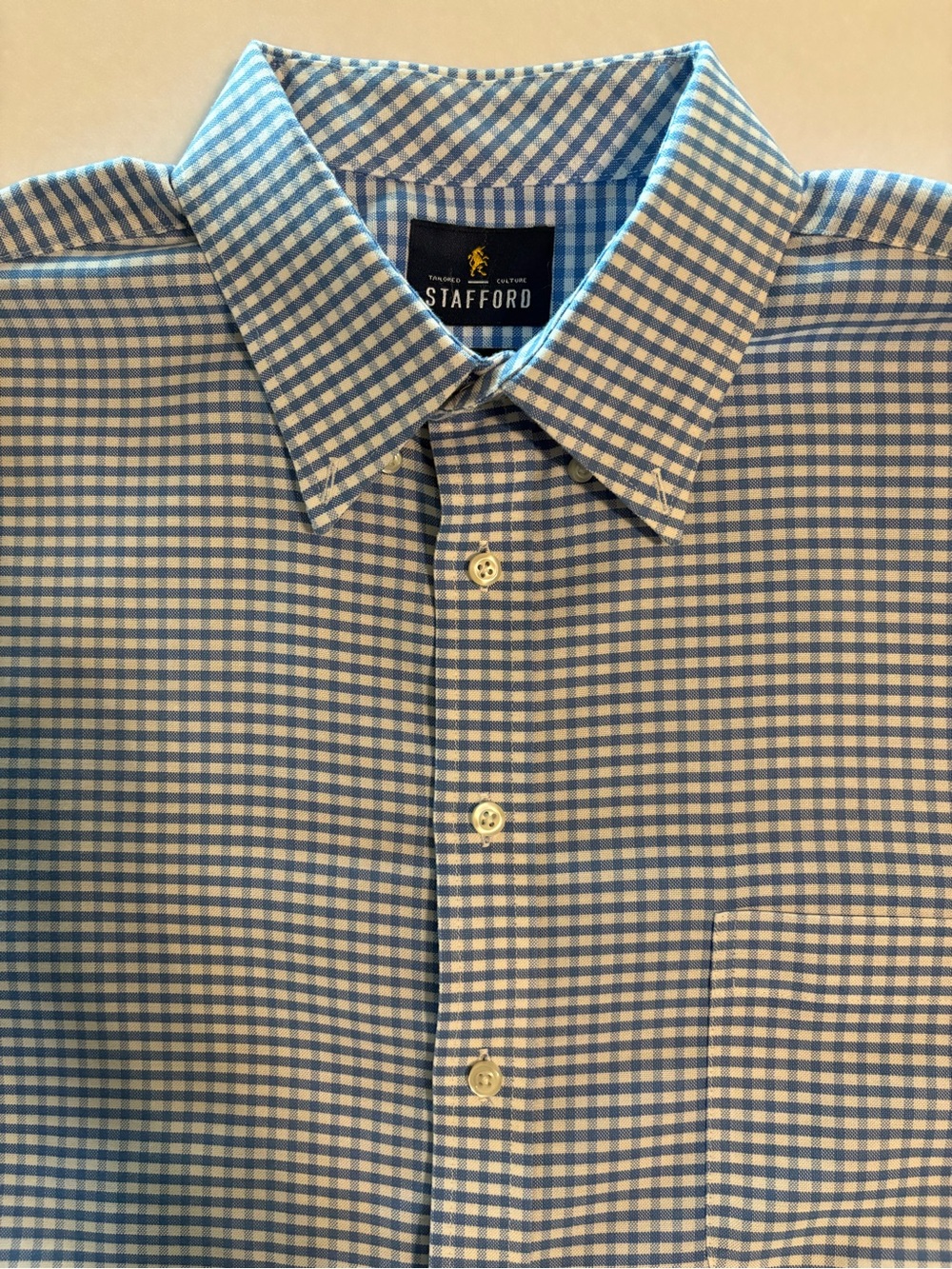 Stafford Light Blue and White Gingham Dress Shirt